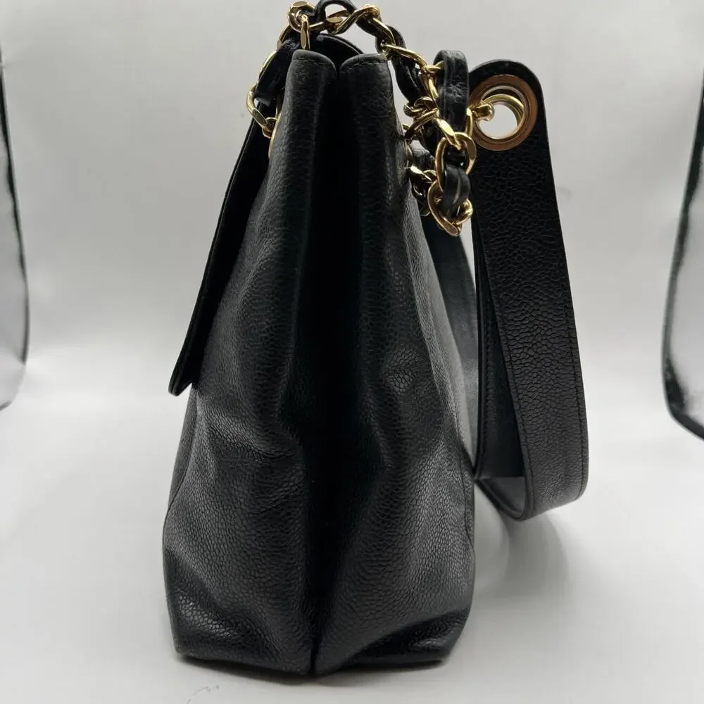 Vintage Chanel Black Caviar Leather Bag with Gold-Tone Hardware AS IS USED RARE